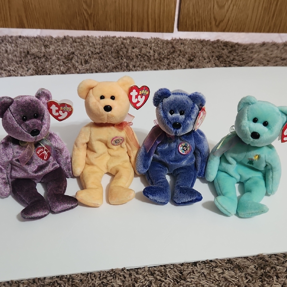 Ty Beanie Babies 2000 Bears, 2000 Plush Signature, Sunny, Periwinkle, Ariel